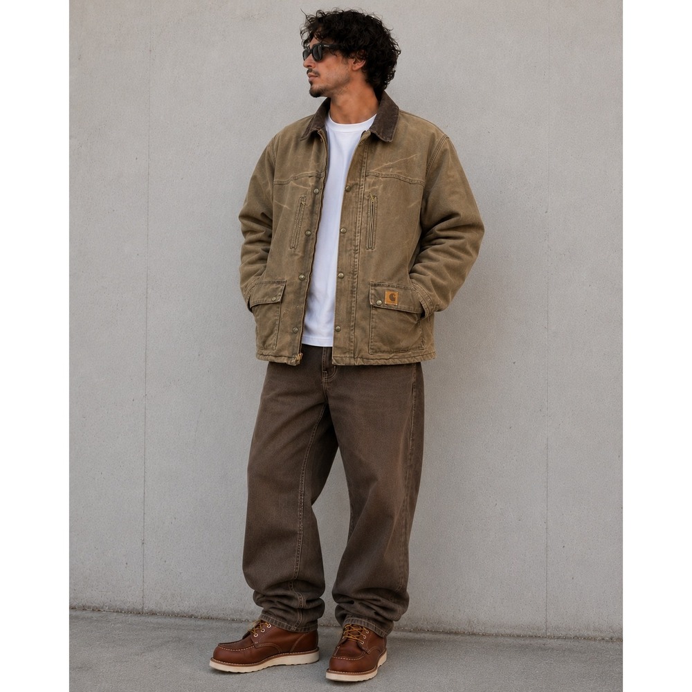 VTG Carhartt‎ Jacket Men XL Duck Canvas Field Coat Corduroy Collar Blanket Lined